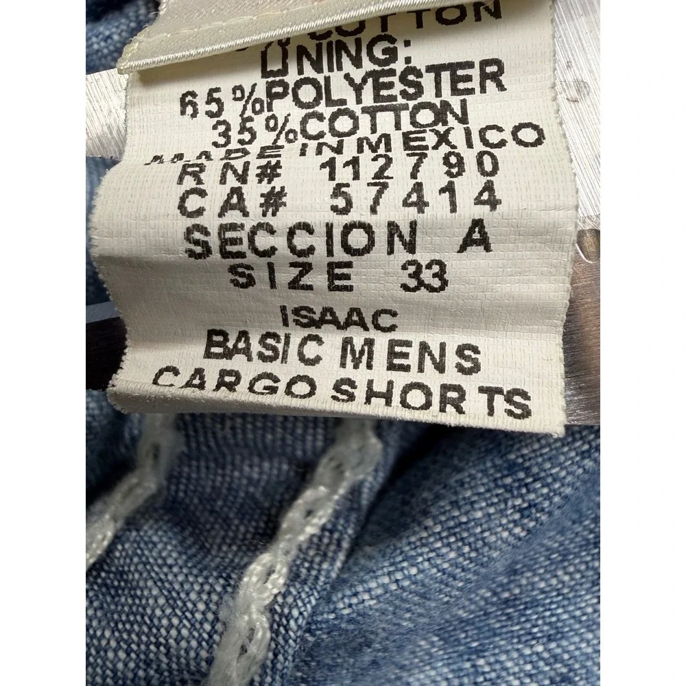 True Religion Isaac Mens Cargo Shorts Size 33 Blue Denim Contrast Stitch Frayed